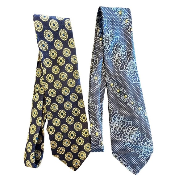 Troy Tie Mens LOT of 2, Navy Blue with Gold and Lit Blue with dark Blue and Gold - Picture 1 of 4